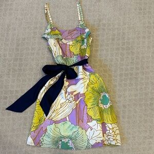 Maeve Anthropologie Dress with Floral Print and satin Navy Bow